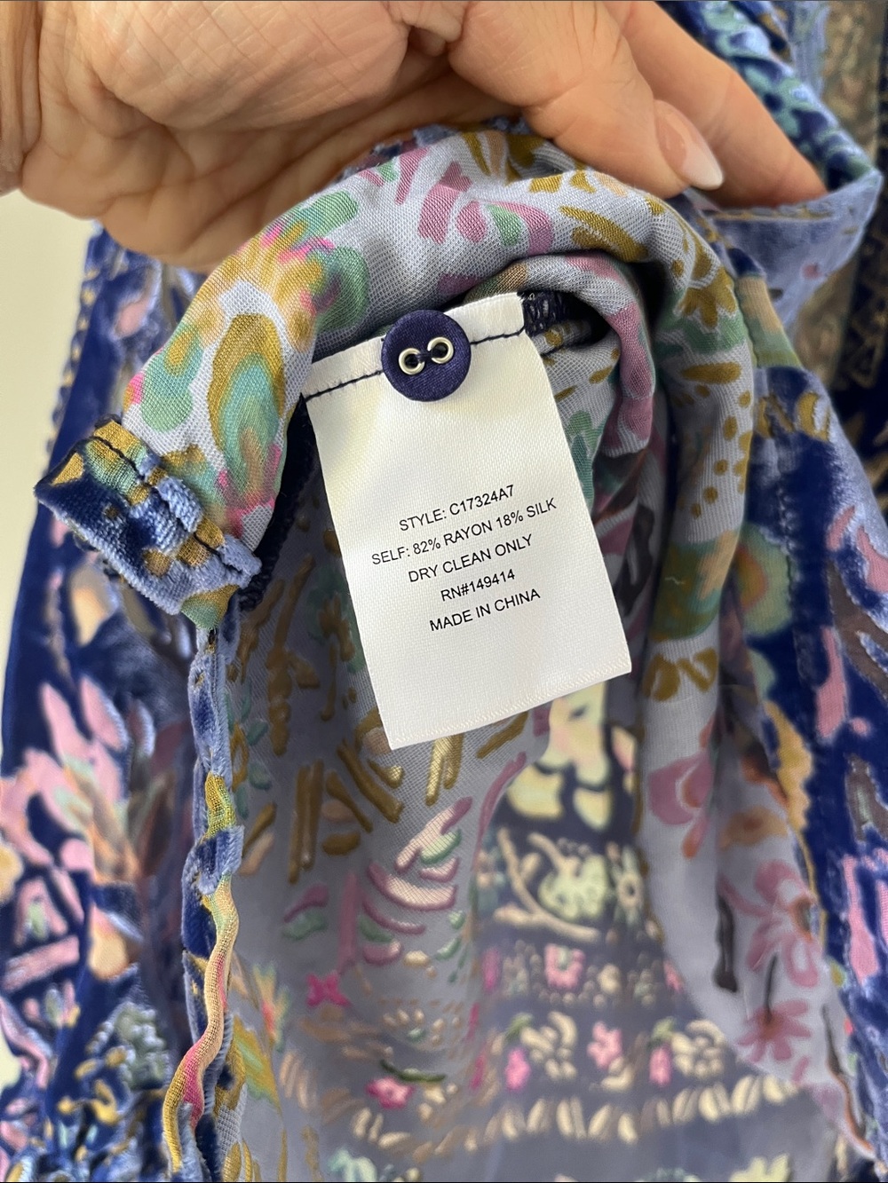 Johnny Was Multicolor Floral Velvet Button-Front Blouse - Picture 5 of 7